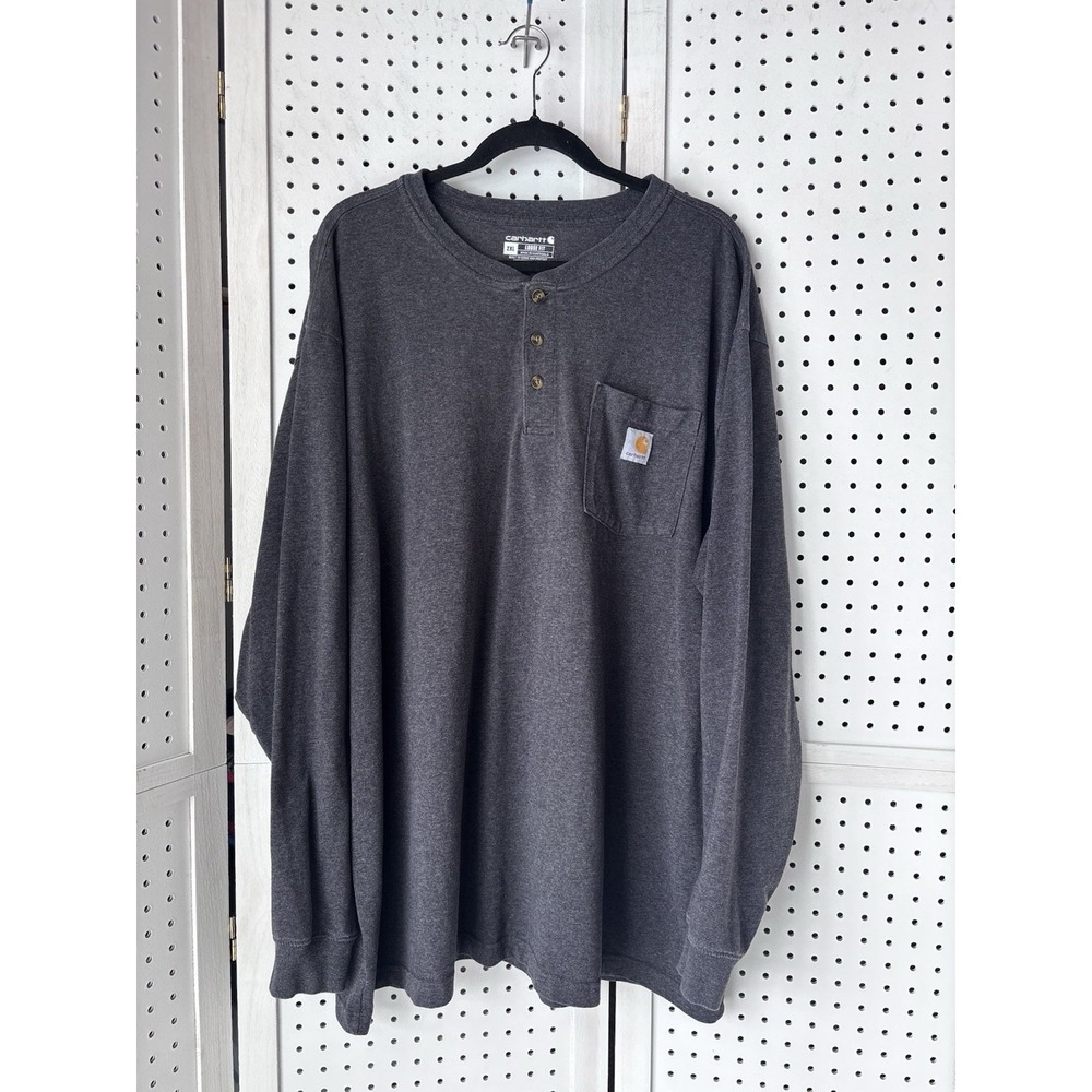 Carhartt Loose Fit Henley Long SLV Men's 2XL Pocket Tee Shirt Gray Cotton Poly